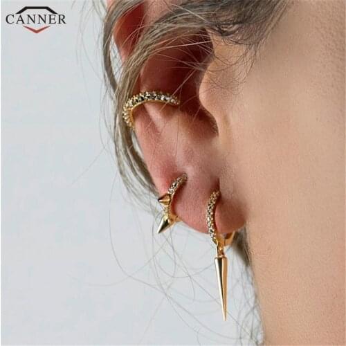 CANNER Punk Gold Color Hoop Earrings 925 Sterling Silver Circle Earrings for Women Triangle Huggie Earings 2019 Jewelry Gift H40