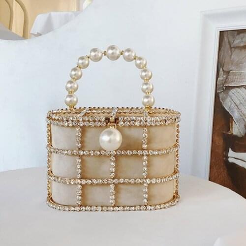 Handbags Ladies Wedding Party Purse Diamonds Basket Evening Clutch Bags Women 2021 Luxury Hollow Out Preal Beaded Metallic Cage