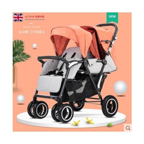 Twin stroller can sit and lie on a light folding high landscape double baby stroller