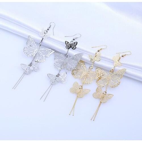 European And American Popular Personality Fashion Multi-Layer Long Hollow Tassel Butterfly Earrings Womens Metal Simple Earring