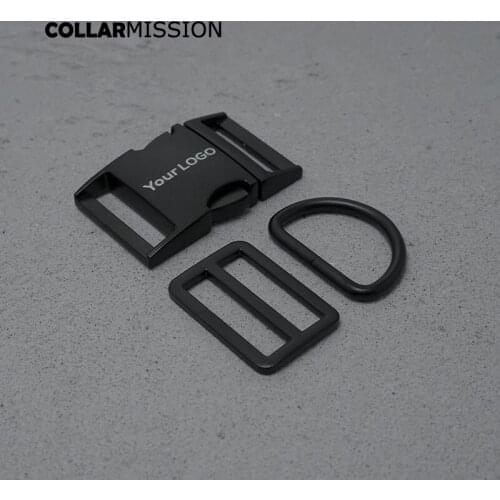 Engraving(metal buckle+Tri-Glid+D ring/set) black metal plated buckle 30mm for dog cat collar leash set harness DIY accessoies