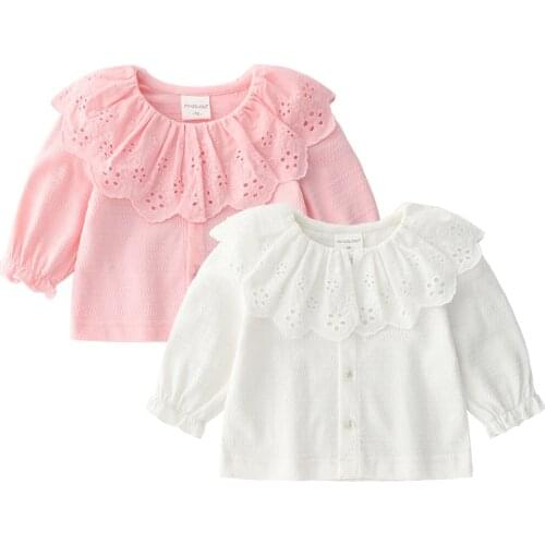 Baby Girl Cotton Lace Cardigan Fall New Fall White Pink Ruffle Thin Jacket Waistcoat Infant Girl Cute Clothing Born 3m Gift