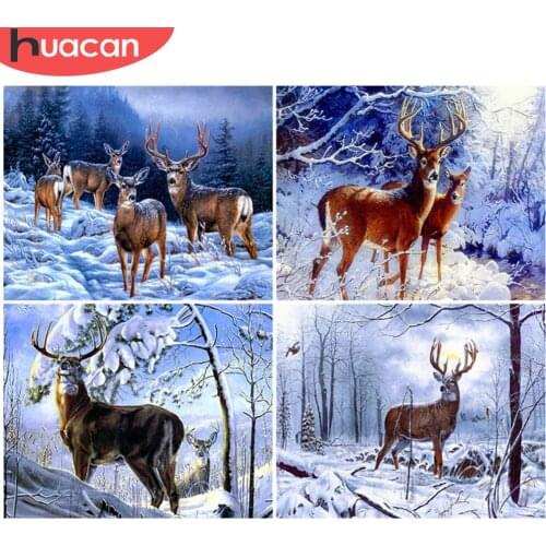 HUACAN Oil Painting By Number Deer Hand Painted Paintings Gift DIY Pictures By Numbers Animal Kits Drawing On Canvas Home Decor