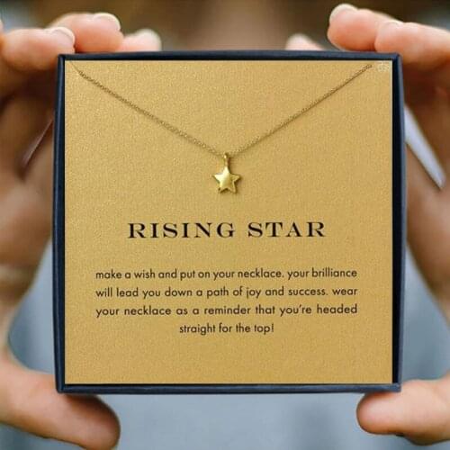 Icareu Rising Five Pointed Star Necklace Choker Collar Gold Chain Pendant Girl Custom Charm Jewelry Make A Wish Box Gift 2021