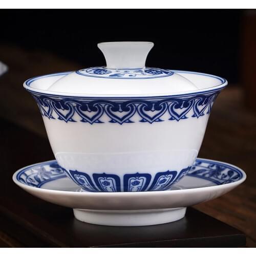China Jingdezhen Tea Bowl Ceramic Blue and White Porcelain Gaiwan 150ml 180ml Beauty Cup Home Kung Fu Teaware Tea Tureen Decor