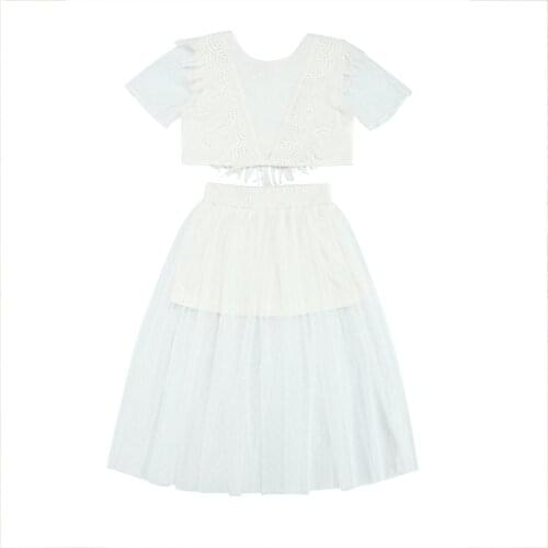 2-8Y Summer Princess Kids Girls Clothes Sets Lace Sleeve Floral Printed Backless T Shirts Shorts Skirts