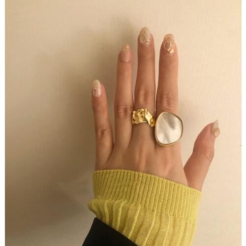 925 Sterling Silver Retro Exaggerated Shell Gold Ring for Women Minimalist Statement Geometric Jewelry Gifts Wholesale S-R886