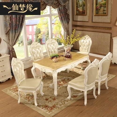 Xianmengyuan dining table European solid wood rectangular dining table chair one table six chairs marble dining table chair