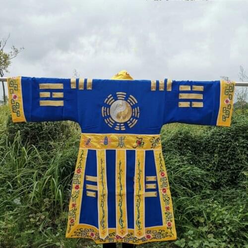 Taoist articles, Taoist robes, Gaogong clothes, golden thread clothes, small sleeve golden thread Bagua clothes, dark blue