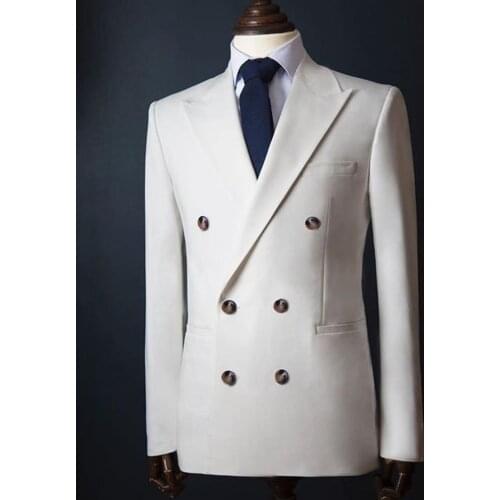 Solid Whie Men Suit Top Business Style Double Breasted Notched Long Sleeve Formal Handsome Jacket Size S-6XL