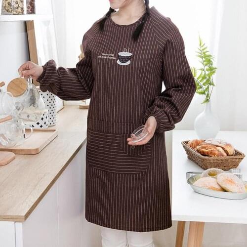 Long Sleeve Apron Skin-friendly with Pockets Polyester Cotton Ladies Workwear Aprons for Cooking