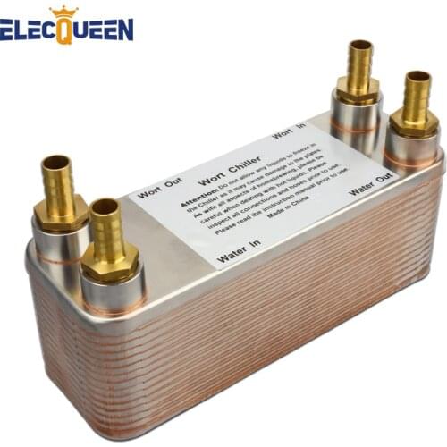 Plate heat exchanger with 4pcs Hose Barb,30 Plate Wort Chiller,304 Stainless Steel&20mm Garden hose Thread,Directly connect P