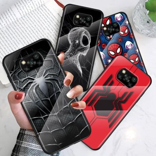 Marvel Spiderman Logo For Xiaomi POCO F3 F2 X3 NFC X2 M2 Pro Tempered Glass Hot New Shell Luxury Cover Phone Case