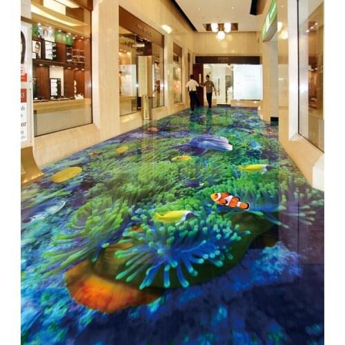 PVC Self Adhesive Waterproof 3D Floor Wallpaper Underwater World Wall Paper Sticker Bathroom Kitchen Home Decor Photo Wallpaper