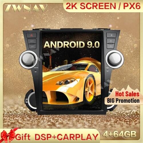 PX6 DSP Carplay Tesla screen 4+64GB Android 9.0 Car Multimedia Player For TOYOTA Highlander 2008 GPS Radio Auto stereo head unit