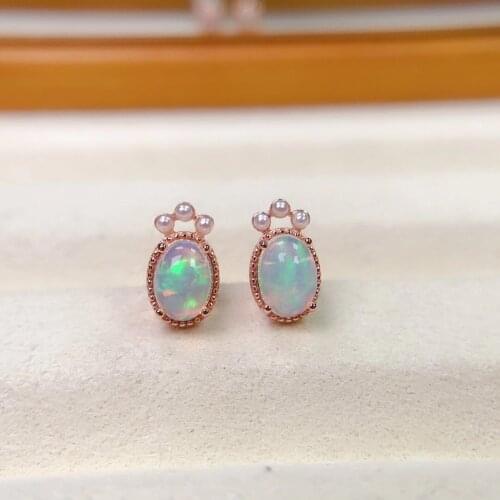 Natural color opal ear studs, 925 silver fashion, beautiful colors, changing beauty