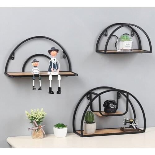 Nordic wrought Iron Partition Semi-circular Wall Hanging Rack Home Living Room Bedroom Wall Storage Rack Decorative
