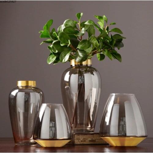 Modern Hydroponic Glass Vase Metal Base Flower Arrangement Countertop Decoration Luxurious Exquisite Flower Vase Home Decoration