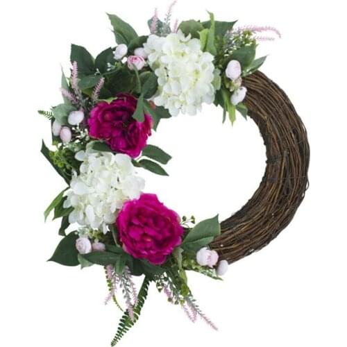 Rattan Wreath Artificial Flower Home Door Decoration Holiday Simulation Natural Handmade Garland Garden Plant Peony Hydrangea