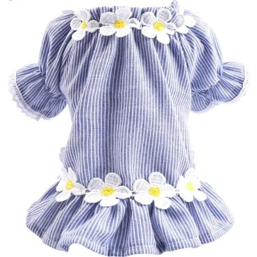 Spring and Summer New Pet Dog Cat Striped Casual and Comfortable Flower Dog Dresses Puppy Clothes