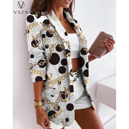 VAZN 2021 Spring Women Fashion New Young Street Casual Style Suit Outwear Long Sleeve Lapel No Buttons Suit Outwear