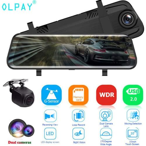 OLPAY 10 inch DVR Touch screen Rear View Mirror Dash cam Full HD Car Camera 1080P Back Camera Dual lens video Recorder Dashcam
