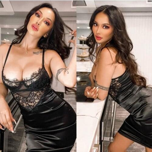 Deep V Neck Women Lace Nightgown Sexy Lace Sleepwear Strap Spaghetti Ladies Sex Nightwear Sleep Wear Night Gown Lingerie Dress