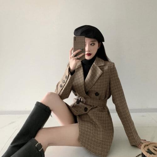Blazer Women Womens Suit Jacket Autumn and Winter Plaid Suit Veste Femme