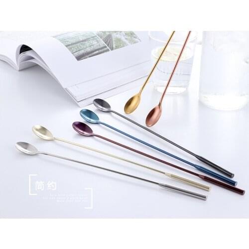 1PC colorful Stainless Steel cocktail spoons with long handle Gold Stirrer Barware Fruit Juice Mixing Spoon Drinking Tool PA 007