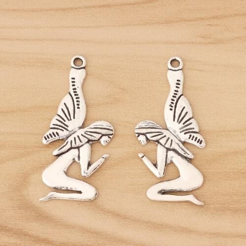 20 Pieces Tibetan Silver Butterfly Fairy Angel Charms Pendants Beads for DIY Necklace Jewelry Making 34x15mm