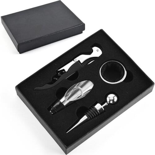 4pcs Wine Bottle Opener Stainless Steel Decanter Wine Corks Screw Cap Opener with Gift Box Wine Whiskey Barrel Sake Set