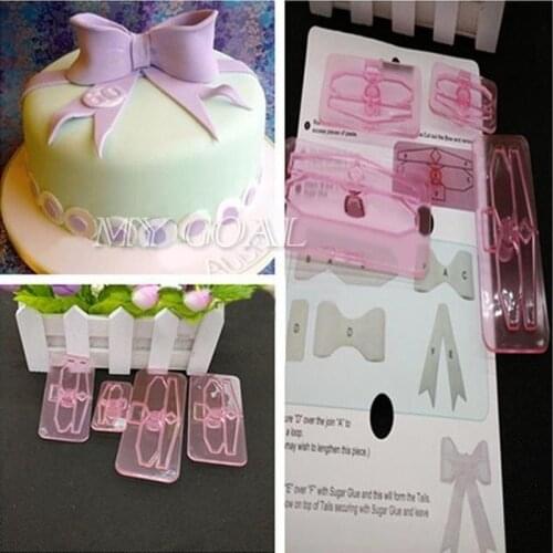 4x Plastic Bow Cake Cutter Decor Mold Icing Cookie Biscuit Fondant Embosser DIY