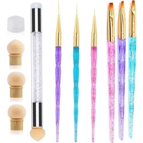 7PCS Nail Art Brush Portable Nail Art Tool with Brush Heads & Stamp Heads Nail Art Cleaning Brush Nail Art Painting Brushes
