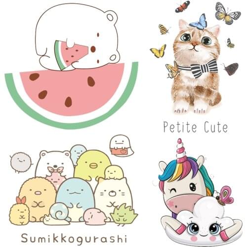 Watermelon cartoon cute bear patch iron on transfer for clothing likee cat applique easy printed transfer stickers on clothes