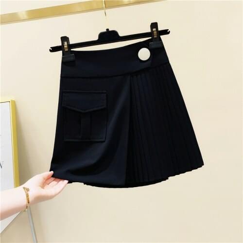 Irregular Pleated Skirt for Woman 2021 Summer New Korean Style High Waist Girls Students All-Match Black Grey Skirts Jupe Femme