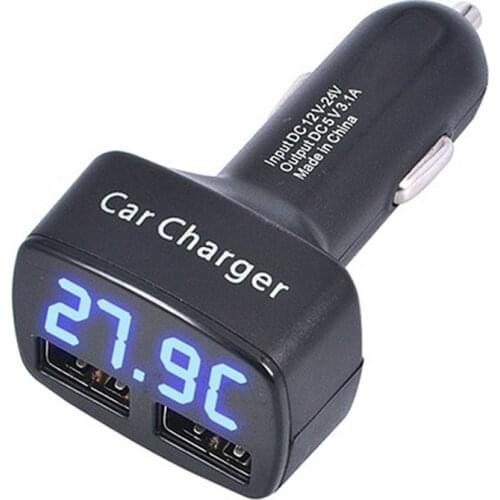 Dual USB Car Charger 5V 3.1A Universal with Voltage temperature Current Meter Tester Adapter Digital LED Display
