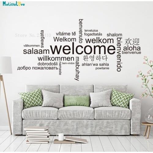 Large Welcome In Different Languages Wall Sticker Kitchen Living Room Hello Quote Family Words Decals Vinyl Art Décor YT2186