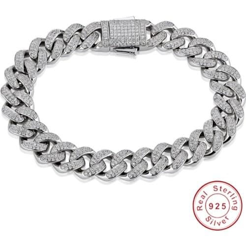 Vecalon 100% 925 Sterling Silver Sparkling High Carbon Diamond Rock Hip Hop Bracelet For Men Women Bracelet Party Fine Jewelry