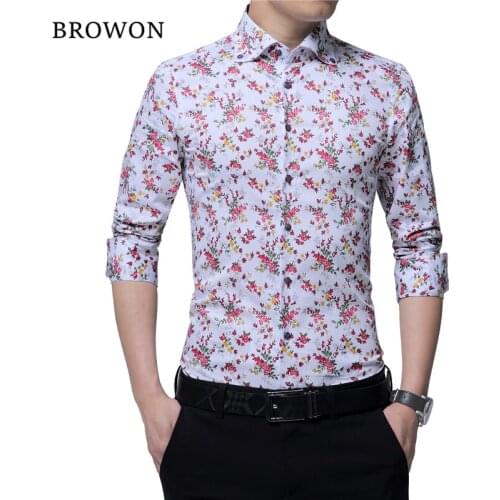 BROWON New Design Autumn Mens Floral shirt Print Party Fashion Long Sleeve Blouse for Men Camisa Floral Masculina