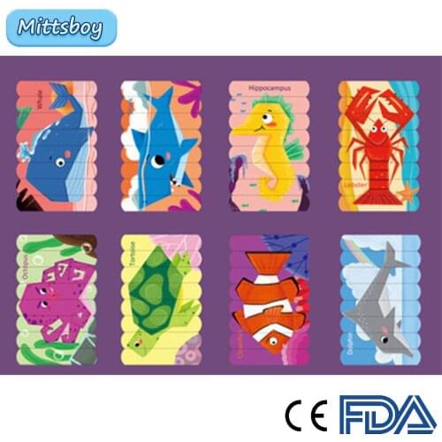 6Pcs Montessori Brain Wooden Toy Double sided 3D Puzzle Creative Strip Dinosaur Tellings Stories Stacks Jigsaw Toy for Children