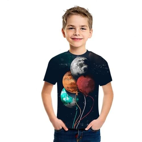 PLSTAR Cosmos Summer New American Leisure Short Sleeve Childrens 3D Printing Simple T-Shirt Boys And Girls Fashion Versatile