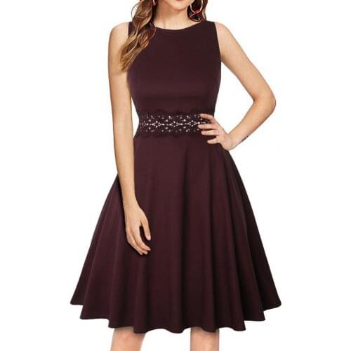 Elegant Women Banquet Dress Floral Print Solid Color Sleeveless High Waist Plus Size A-Line Midi Dresses Wedding Party