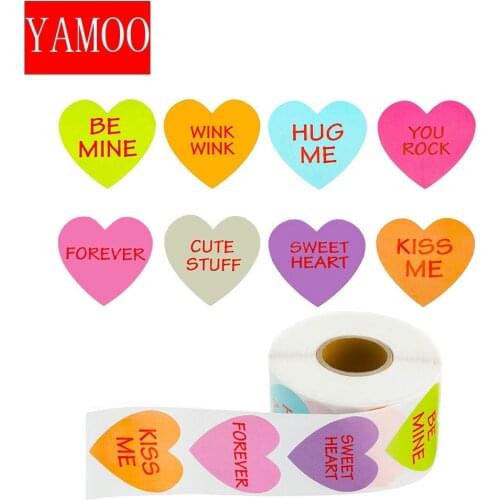 1inch Heart Shape Labels Valentines Day Gift Box Packaging Sticker Candy Dragee Bags Wrapping Wedding