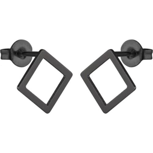 Hfarich Dainty Stainless Steel Geometric Earrings Extremely Simple Black Color Square Earings Studs for Femme Women Daily Wear