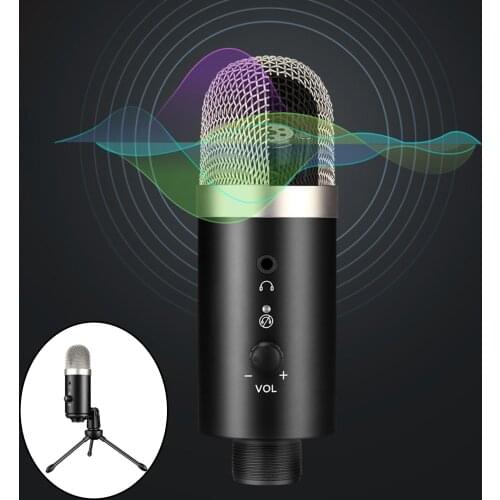 USB Cardioid Computer Microphone with 3.5mm Headphone Port for Laptop Podcasting Streaming with Mute Button Volume Control