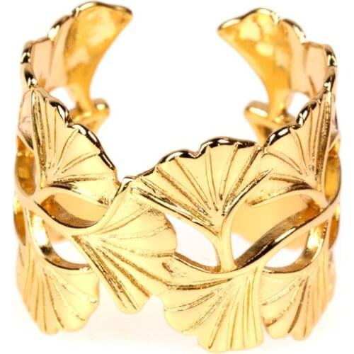 EYIKA New Design Copper Metal Ginkgo Leaf Adjustable Ring for Women Ladies Open Wide Engagement Anillos Girls Party Gift Jewelry