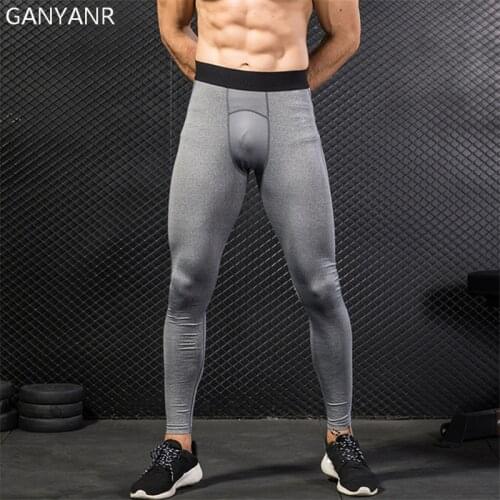 GANYANR Running Tights Men Yoga Leggings Fitness quick dry Gym Compression Pants Basketball Athletic Sports Skins Bodybuilding