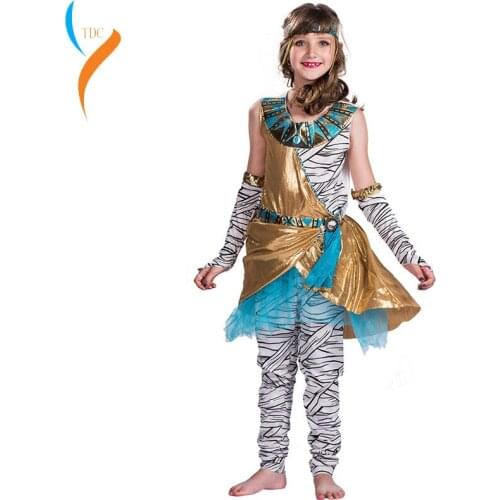 2019 Cleopatra Mummy Zombie Cosplay Girls Halloween Costume For Kids Ancient Egypt Dress Carnival Party Leggings Headband Outfit