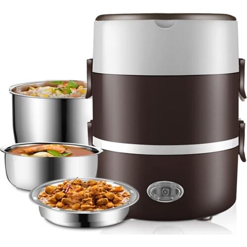 Mini Electric Rice Cooker Stainless Steel 2/3 Layers Steamer Portable Meal Thermal Heating Lunch Box Food Container Warmer