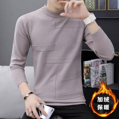 Mens Fleece-Lined Sweater Mid-Half-Collar Autumn and Winter Long-Sleeved Pullover Sweater Mens Bottoming Shirt